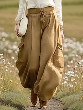 economico Fondamenti Falsi Essenziali-Per donna Finto cotone e lino Chinos Pantaloni Eleganti Pantaloni Estivi Vacanza Essenziale Lunghezza intera Vita Alta Comodità Inelastico Casuale Quotidiano Casa Blu Blu marino Viola Verde Estate