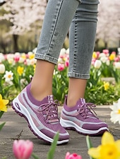 economico Sneakers da donna-scarpe da ginnastica da donna in maglia viola – scarpe da passeggio traspiranti e leggere con un design elegante per attività sportive e gite casual