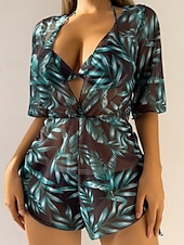 levne 3dílná sada bikin-Dámské Plavky Bikiny Tři kusy Odvážné Plavky Štíhlý Volná záda prázdniny Oblečení na pláž Květinový Grafika Ponořit se Bez rukávů Plavky