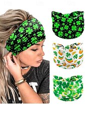 billiga Tillbehör-Damhårband med polyestertryck, flermönster med shamrockmönster för St. Patricks dag, stretchig och andningsbar festivalstil för högtidsfiranden, parader och vardagskläder