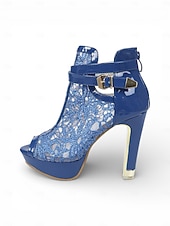 cheap Bride-Women's White Lace Wedding Heels with Buckle Strap – Elegant Open-Toe Platform Shoes for Indoor Weddings and Special Occasions