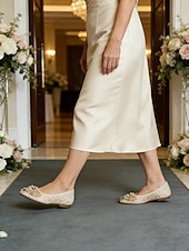 お買い得  花嫁/花婿の母-花嫁の母用ウェディングフラットシューズ、セレモニー＆レセプション用のエレガントなドレススリッポンシューズ、装飾アーモンドトゥ、アイボリー