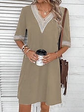 ieftine Rochii Albe Casual-Pentru femei Rochii Lungime Genunchi Rochie albă Modă Modern În aer liber Vacanță Ieșire Potrivire Largă Simplu Manșon Jumate În V Albastru piscină Negru Alb Portocaliu Vară Primăvară