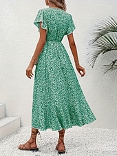 זול שמלות פרחוניות יומיומיות-בגדי ריקוד נשים שמלת מידי שמלת קז'ואל שמלת מעטפת שמלה פרחונית אלגנטית אופנתי מודרני בָּחוּץ חופשה ליציאה רגיל פרחוני שרוולים קצרים צווארון V שחור צהוב ורוד מסמיק אודם קיץ אביב