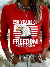 baratos Dia da Independência Top-Dia da Independência Aniversário Americano Camiseta Patriótica Feminina Gráfica Bandeira Vintage Estilosa Clássica Manga Longa Gola Redonda Diário Fim de Semana Impressão Azul Preto Rosa Vermelho