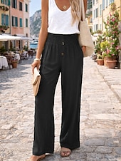 baratos Calças de Luxo-Mulheres Calças de linho de algodão Perna larga chinês Calças Férias Roupa de rua Básico Comprimento total Cintura Média Tecido Bolsos Cintura elástica Confortável Conforto Micro-Elástica Ao ar livre