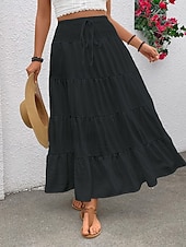 billige Casual Skjørt-Dame Elegant Mote Fritid Maksi Mellomhøyt liv Skjørt عادي Rynket Snorer Mikroelastisk Daglig Gate Marineblå Svart Hvit Rosa Sommer