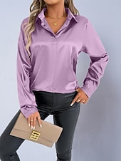 economico Bluse Semplici-Per donna Camicia Camicia in raso Camicia casual Blusa Bottoni Semplice Elegante Essenziale Classico Manica Lunga Colletto a Camicia Top Regolari Quotidiano Ferie Uscire Nero Bianco Rosso Blu Reale
