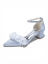 abordables novia-Women's Ivory Pearl Embellished Ankle Strap Heels, Elegant Pointed-Toe Bridal Shoes for Modern City Wedding
