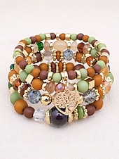 Χαμηλού Κόστους Γυναικείο βραχιόλι-Γυναικείο σετ βραχιολιών από ακρυλικό και κράμα αλουμινίου σε στυλ boho – πολλά χρώματα, γούρι σε σχήμα καρδιάς, ιδανικό για την ημέρα του Αγίου Βαλεντίνου και για καθημερινή χρήση