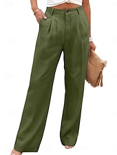 preiswerte Wesentliche Falsche Unterteile-Damen Kunstbaumwollleinen Weites Bein Freizeithose Sommerhose Urlaub Streetwear Basic Volle Länge Mittlere Taillenlinie Einfach Tasche Atmungsaktivität Bequem Unelastisch Täglich Outdoor Urlaub Blau