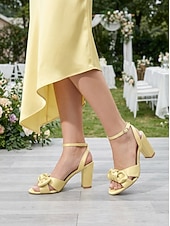 economico Invitato al matrimonio-sandali da donna con tacco a blocco e fiocco giallo, eleganti scarpe eleganti con punta aperta per gli invitati alle cerimonie all'aperto