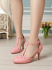 ieftine Pantofi Mary Jane-Pantofi cu toc mediu, negri, cu bareta în T și accente argintii, model Mary Jane pentru femei – stil elegant de zi cu zi, pentru ținute profesionale de birou și naveta elegantă