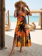 זול אומנות ועיצוב שמלות-בגדי ריקוד נשים שמלת מידי שמלת קיץ שמלה עם כיווץ במותן חופשה יום יומי בוהו פרפר חופשה ליציאה רגיל פרחוני גראפי קשת שרוולים קצרים צווארון צווארון פול אדום כתום סגול בהיר סגול קיץ