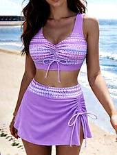 levne Sady bikin-Dámské Plavky Bikiny 2 ks Sukně Plavky Zaštíhlující Vysoký pas Štíhlý Volná záda prázdniny Vinobraní Grafika Puntíky Kopeček Bez rukávů Plavky