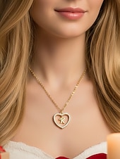 billige Valentinsdag-hjerteformet anhengskjede for kvinner – legeringsmateriale, 26 alfabetstiler, strass-aksenter – perfekt valentinsdagsgave