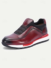 cheap Dress Sneakers-Men's Burgundy Leather Wedding Shoes – Elegant Slip-On Design with Premium Finish, Ideal for Weddings, Formal Events and Special Occasions