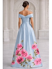  A-linje Gulvlengde Kveldskjoler Elegant Blomster Kortermet Løse skuldre Hage fest Bryllup Lomme Sateng med Blomstertrykk