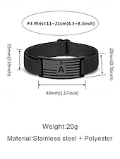 cheap Men's Jewelry-Men's Adjustable Alphabet Bracelet with Stainless Steel Flag Plate, Polyester Elastic Band, 26 Initial Letters, Patriotic Wristband for US 250th Anniversary &amp; Independence Day