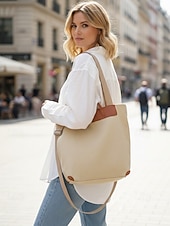 abordables Bolsos de mano y tote-Bolso grande de lona de poliéster para mujer con correa de hombro ajustable, bolso bandolera versátil en varios colores, bolso informal diario para viajes, trabajo y compras.
