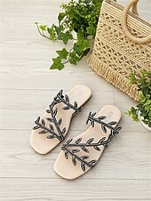 cheap Slide Sandals-Women's Glod Flat Sandals with Rhinestone Leaf Straps – Elegant Bohemian Style, Comfortable Slip-On Slides for Summer Beach Vacations and Tropical Resorts