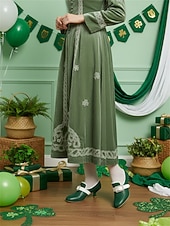  Women's Forest Green Leather Pumps with Rhinestone Square Buckle – Festive Leprechaun Style Low Heels for St. Patrick's Day Parties, Holiday Parades & Vintage Enthusiasts