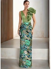  Coloană Teacă Lungime Podea Brodat cu mărgele Rochie formala Rochia Mamei Miresei Rochii de seara Rochie formală Elegant Sclipici Mătăsos Fără manșon În V Nuntă Oficial Pelerine Satin Dantelă cu