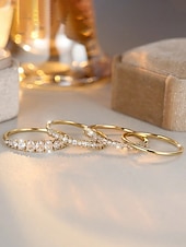 preiswerte Hochzeit ACC-Set aus stapelbaren Damenringen aus einer Legierung, gold- und silberfarbene Zirkonia-Ringe, eleganter minimalistischer Stil für Bräute, Hochzeitszeremonien, Verlobungen und den Alltag
