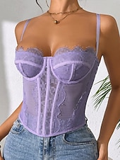 economico Corsetti-Per donna Intimo Modellante Sexy Dolce Colore Puro Pizzo Vacanza Streetwear Data Senza Maniche Spalline Blu Nero Bianco Viola Marrone Estate Primavera Vestibilità aderente