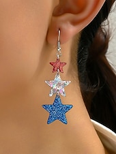  Boucles d'oreilles pendantes et créoles pour femmes du 250e anniversaire des États-Unis en acrylique vintage actif avec étoile pentagramme quotidienne