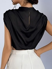 preiswerte Schicke Blusen-Damen Hemd Satinhemd Bluse Wickel-Crop-Top Gerafft Einfach Vintage Stilvoll Klassisch Kurzarm Hoher Ausschnitt Crop Tops Täglich Ferien Ausgehen Schwarz Weiß Marineblau Braun Grün Frühling Herbst