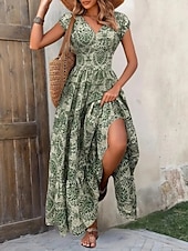 economico Abito Boho da Vacanza-Per donna Abito lungo maxi Abito Lungo Maxi Abito Abito da Spiaggia Abito Floreale Abito Boho Elegante Moda Moderno Quotidiano All'aperto Vacanza Vestibilità regolare Floreale Manica Corta Scollo a V