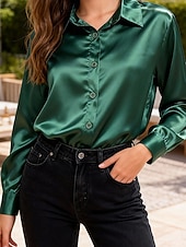 Недорогие Простые блузки-Жен. Рубашка Блуза Нарядные Топы Рюши Пэчворк Пуговицы Сплошной цвет Полотняное плетение Элегантный стиль Винтаж Дамы Длинный рукав Рубашечный воротник Обычные топы Повседневные Офис Праздники