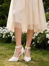 cheap Bride-Women's White Pearl T-Strap High Heel Wedding Shoes – Elegant Bridal Heels for Church Wedding