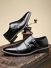 baratos Sapatos de monge-Homens Clássico Casual Formais Casamento Pele PU Confortável Antiderrapante Fivela Preto Verão Primavera Outono