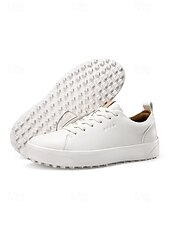 levne Pánské golfové boty-Pánské bílé golfové boty, čistý šněrovací design, lehká polstrovaná podrážka, klasický sportovní styl pro golfová hřiště a outdoorové nošení