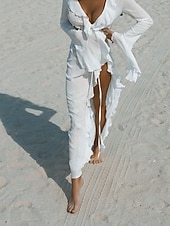 levne Plážové šaty-Dámské Plavky Přehozy Plavky Volány prázdniny Oblečení na pláž Bez vzoru Do V Dlouhý rukáv Plavky