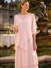 economico Lunghezza del pavimento-Linea ad A Lunghezza al pavimento Abito da invitata a nozze Abito Formale Abito a Strati Abito da cerimonia per signora Mezza Manica Scollo a Barca Elegante Formale Ospite di nozze Chiffon con Volant