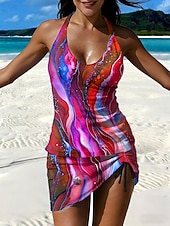 Недорогие Танкини-Жен. Купальники Танкини Юбки купальник Элегантный стиль Отпуск Графика Геометрический принт НАЙКА НЕКО Без рукавов Купальники