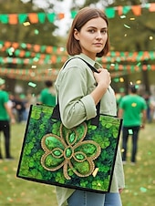  حقيبة تسوق نسائية ليوم القديس باتريك - أنماط متعددة، سعة كبيرة، مصنوعة من البوليستر المطبوع، مثالية للاحتفالات.