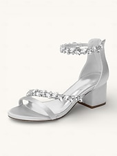 economico Damigella d&amp;#39;onore-scarpe con tacco color champagne per damigelle d'onore da donna – sandali da sposa con tacco a blocco e punta aperta, cinturini impreziositi da cristalli, eleganti scarpe da sposa per feste