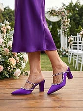 cheap Mother of Bride/Groom-Women's Ivory Block Heel Pumps with Rhinestone Strap, Elegant Mother of the Bride Shoes for Outdoor Garden Weddings