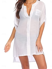 economico Abiti da spiaggia-Per donna Mini Abito Abito Bianco Abito da Spiaggia Abito nero Copricostume Elegante Moda Classico Quotidiano All'aperto Spiaggia Vestibilità comoda Semplice Mezza Manica Scollo a V Blu Nero Bianco