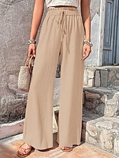 economico gamba larga e vita alta-Per donna Pantaloni Pantaloni Larghi Pantaloni casual Pantaloni a Nido d'Ape Vacanza Moda Streetwear Lunghezza intera Vita Alta Semplice Coulisse Tasca Gamba larga Comodità Leggero Morbido