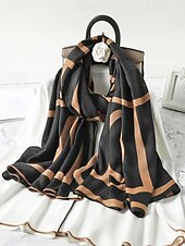 abordables Bufandas de mujer-Elegante bufanda geométrica de poliéster para mujer, elegante chal negro y marrón para desplazamientos y uso diario informal, suave y ligero, ideal para la oficina y viajes, accesorio versátil para todas las estaciones.