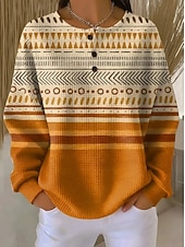 preiswerte Strukturierte Kapuzenpullover-Damen Pullover Sweatshirt Knöpfe Grafik Geometrisch Mode Lässig Druck Langarm Rundhalsausschnitt Normale Oberteile Lässig Heim Arbeit Schwarz Rosa Orange Kaki Frühling Herbst