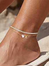 billige Valentinsdag-Ankelkjede med initialer til kvinner og hjerteformet cz-anheng, ankelkjede i legering med bokstaver, 26 alfabetalternativer, justerbar kjede, elegante minimalistiske smykker til valentinsdag og morsdagsgaver