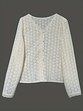 preiswerte Spitzenoberteile-Damen Bluse Spitze Patchwork Einfarbig Stilvoll Lässig Langarm V Ausschnitt Normale Oberteile Täglich Aprikose Sommer Frühling Herbst