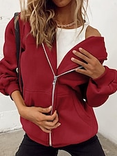Недорогие Толстовки и Кофты-Женская объемная толстовка на молнии с длинными рукавами, повседневная толстовка с капюшоном и карманами для повседневной носки, несколько цветов.