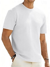 cheap Basic T shirts-Men's T Shirt Tee Top Short Sleeves Crew Neck Summer Solid Color Textured Fashion Designer Basic Jacquard Vacation Casual Daily White Top Tee for Men